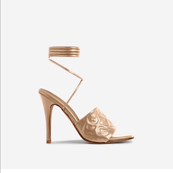 Lace up printed detail strap square toe 4.5” heels - Picture 4 of 13